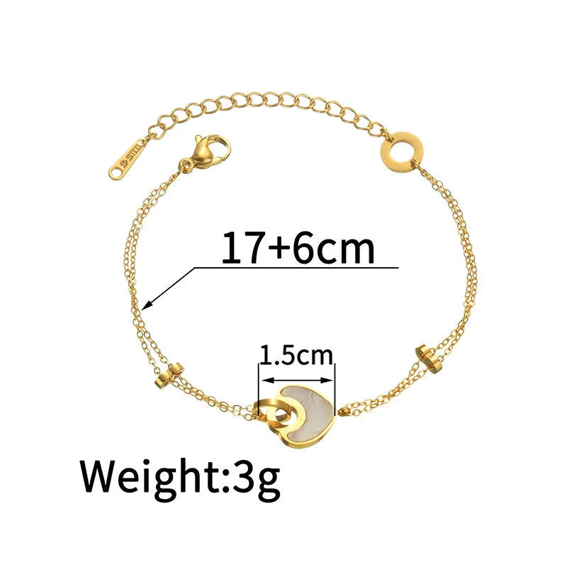 Women's stainless steel resin bracelet with double-layer heart design and electroplated finish