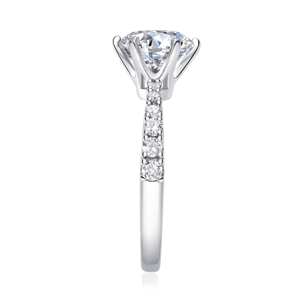 Goddess's Blessing wedding ring set with 2-carat moissanite, S925 silver platinum-plated, sizes 5-9, gift box.