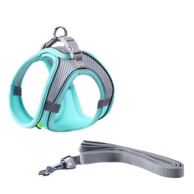 Breathable mesh reflective adjustable cat and dog chest strap harness with 1.5 m hand holding rope