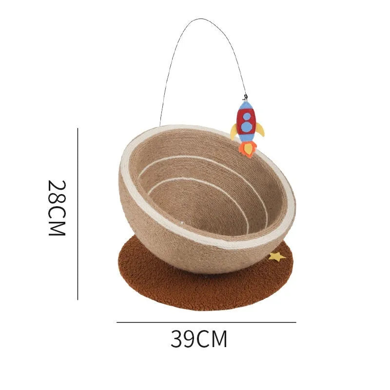 Large integrated cat scratching basin and bed with sisal rope scratching surface and flannel sleeping area