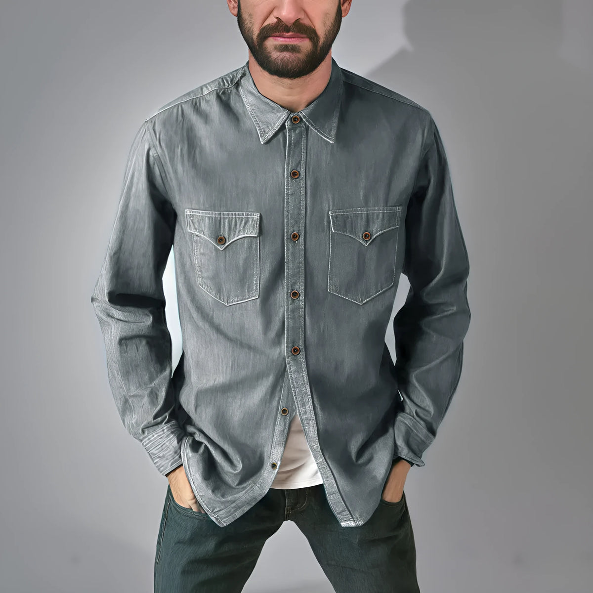 Men's cotton denim cardigan coat in regular fit available in black blue gray and khaki colors