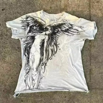 Gothic men's short sleeve t-shirt with cartoon print design in colour HQ929 showing front view