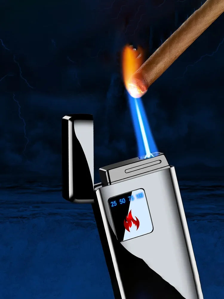 Touch-screen charging electronic lighter with alloy body and adjustable flame in Black Ice colour