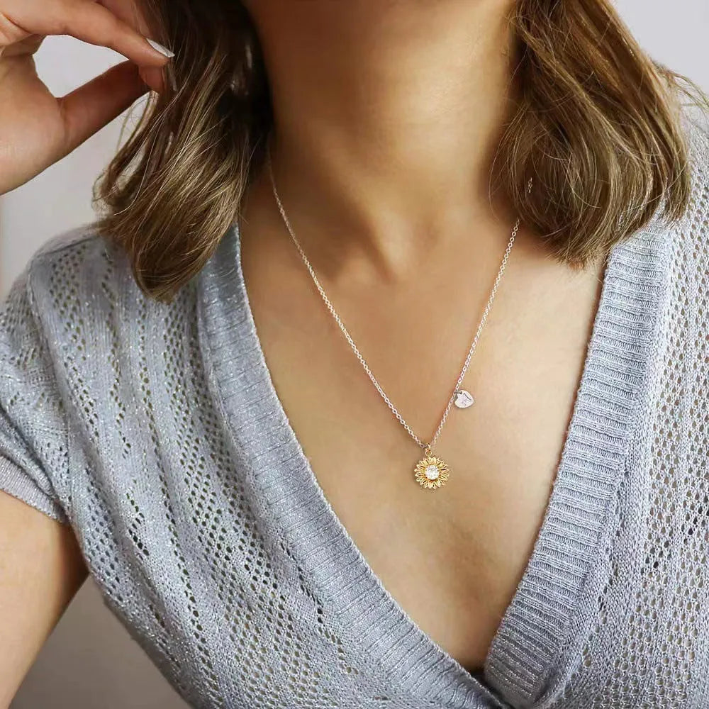 925 silver adjustable sunflower necklace for women with cross chain and geometric pendant