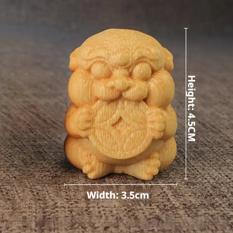 Small solid bamboo carving ornament 4.5cm height natural wood grain texture