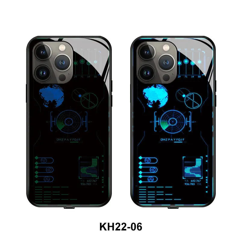 Luminous mechanical style iPhone case in tempered glass and TPU protective shell