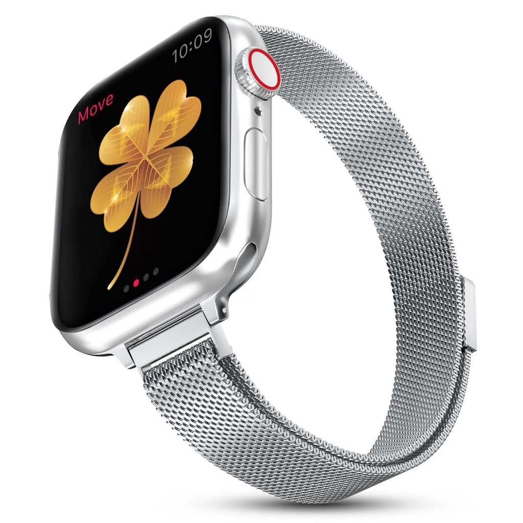 Milan stainless steel mesh strap with magnetic closure for Apple Watch, silver colour