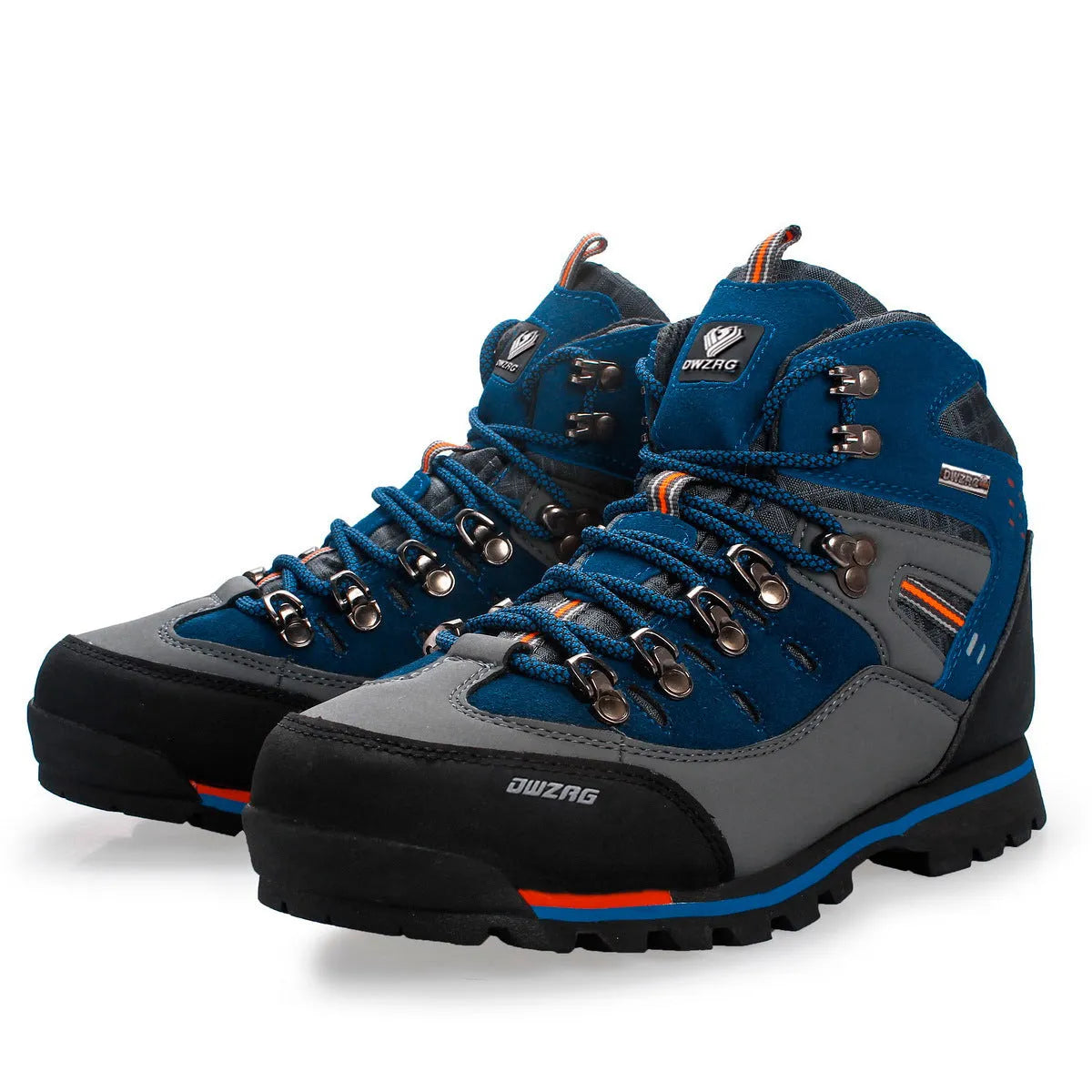 Pair of high-top hiking boots, synthetic leather upper, EVA sole, mid heel, black and yellow exploration colourway