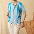 Men's striped short-sleeved polo shirt with lapel collar in cotton-polyester blend fabric