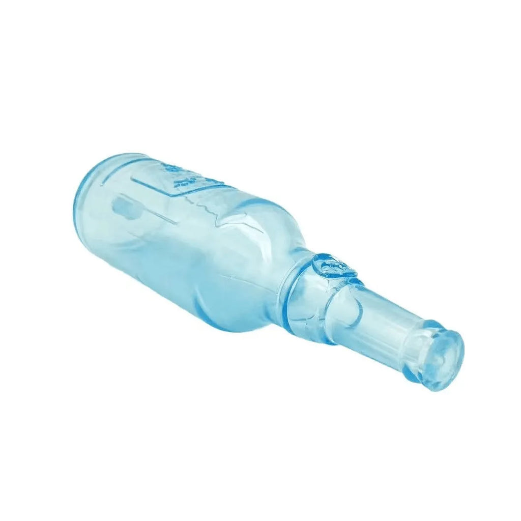 Blue natural rubber dog water bottle toy with squeaker, for aggressive chewers and water play