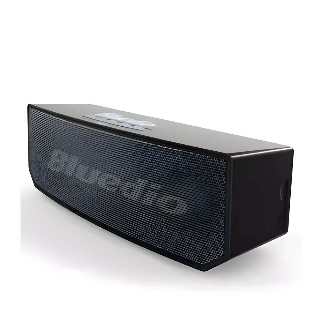Black BS-6 Cloud Smart Speaker showing front grille and compact rectangular design