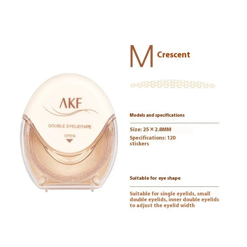 Invisible natural lace double eyelid stickers in Crescent S, M, and Olive M shapes, 120 per pack