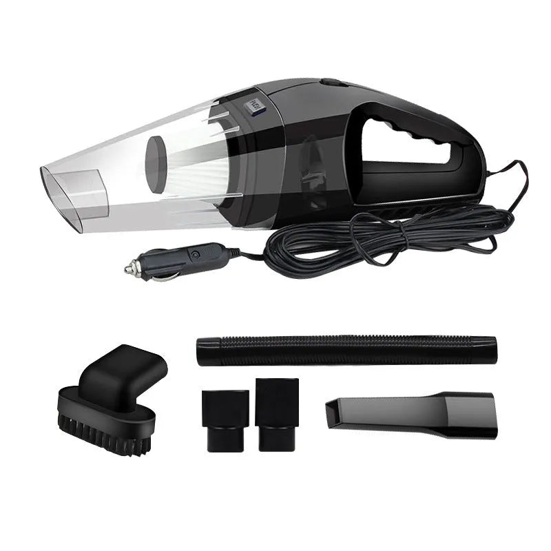 Orange 12V handheld car vacuum cleaner with nozzle and long power cord