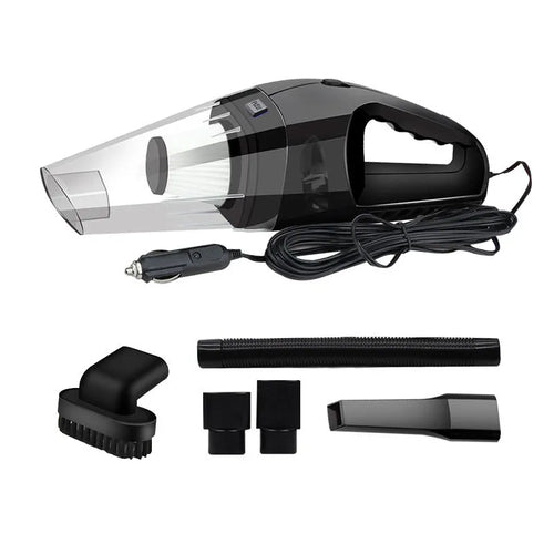 Orange 12V handheld car vacuum cleaner with nozzle and long power cord