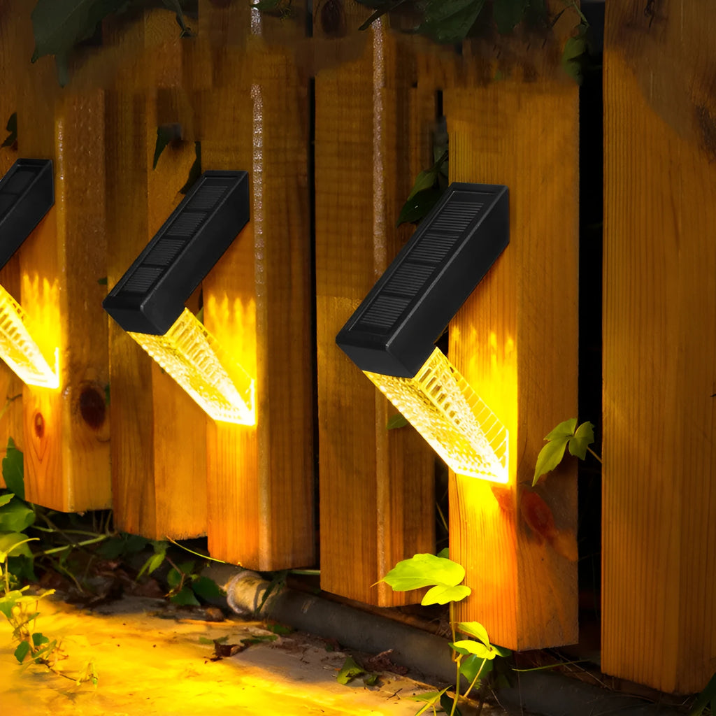 Black solar LED step light with ABS PC housing, IP65 waterproof, for deck fence railing garden, 90 x 40 x 19 x 90mm