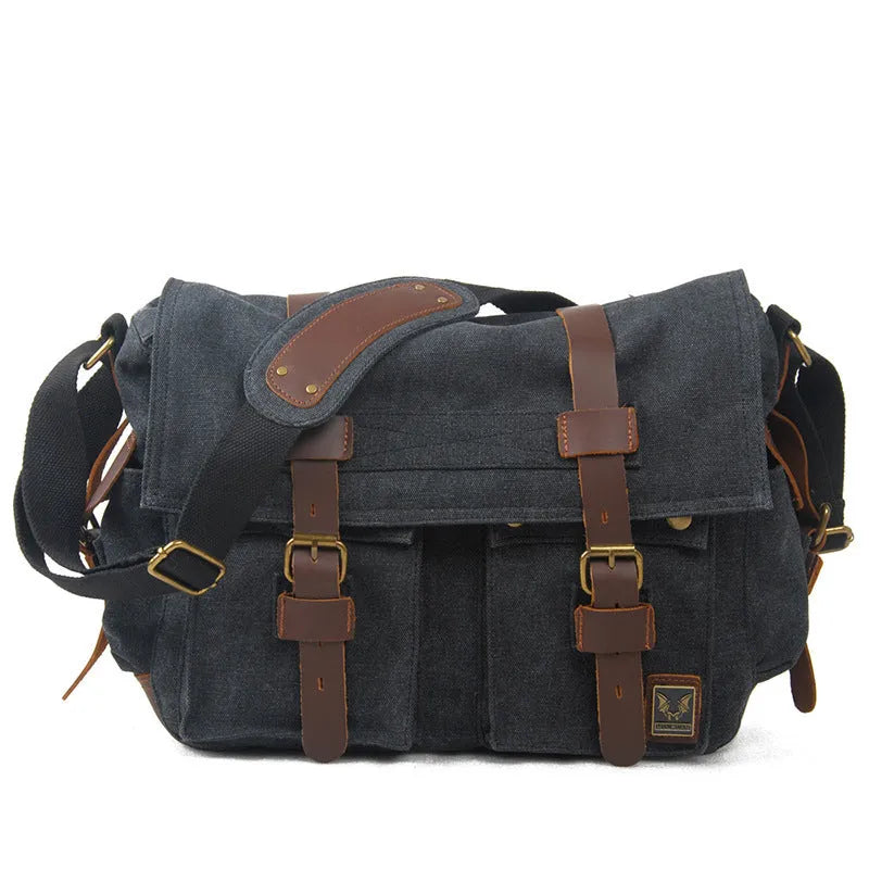 Men's vintage style canvas crossbody shoulder bag with postman design and internal organisation compartments