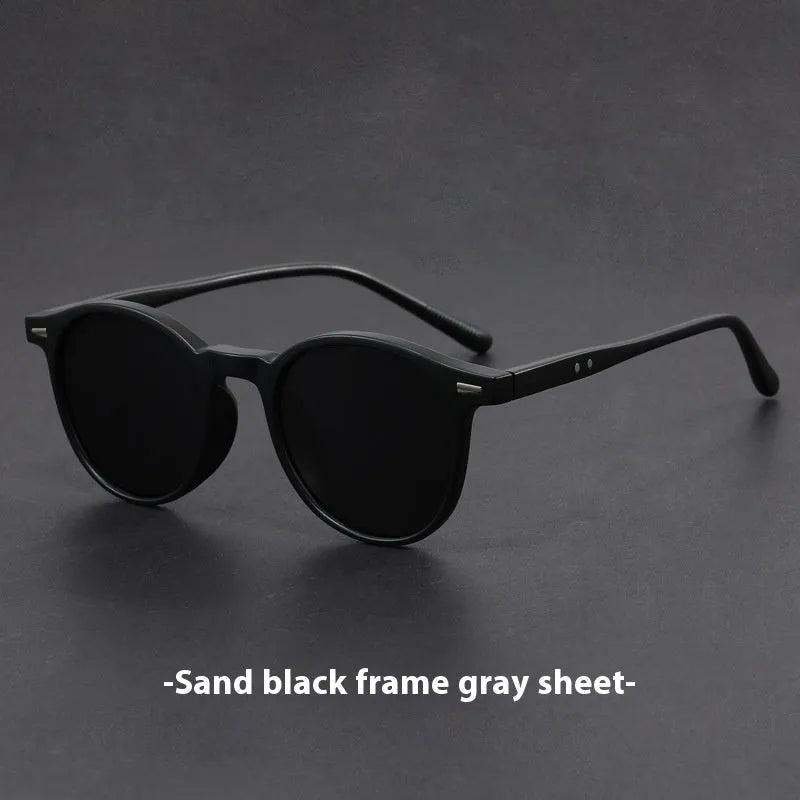Ultra-light round frame retro sunglasses with polarised grey lenses in five colour options