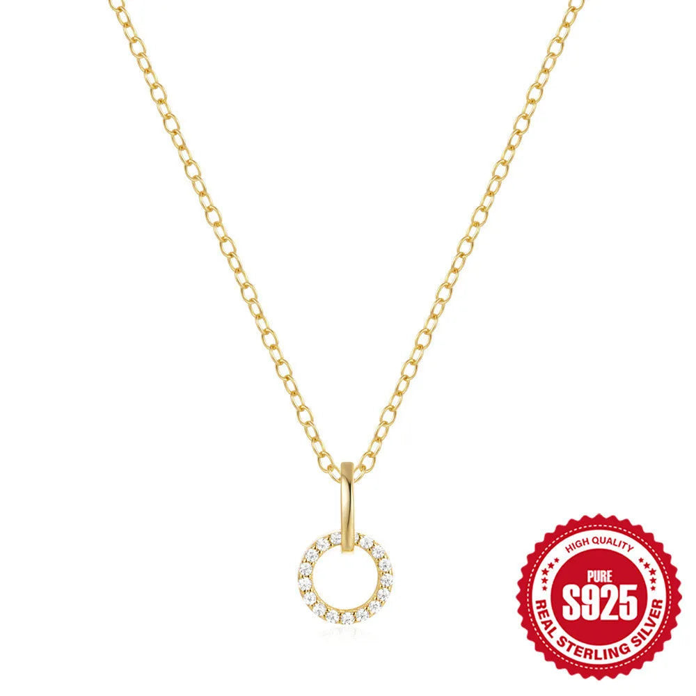 Gold tone S925 sterling silver clavicle chain necklace with interlocking micro inlaid zircon pendant