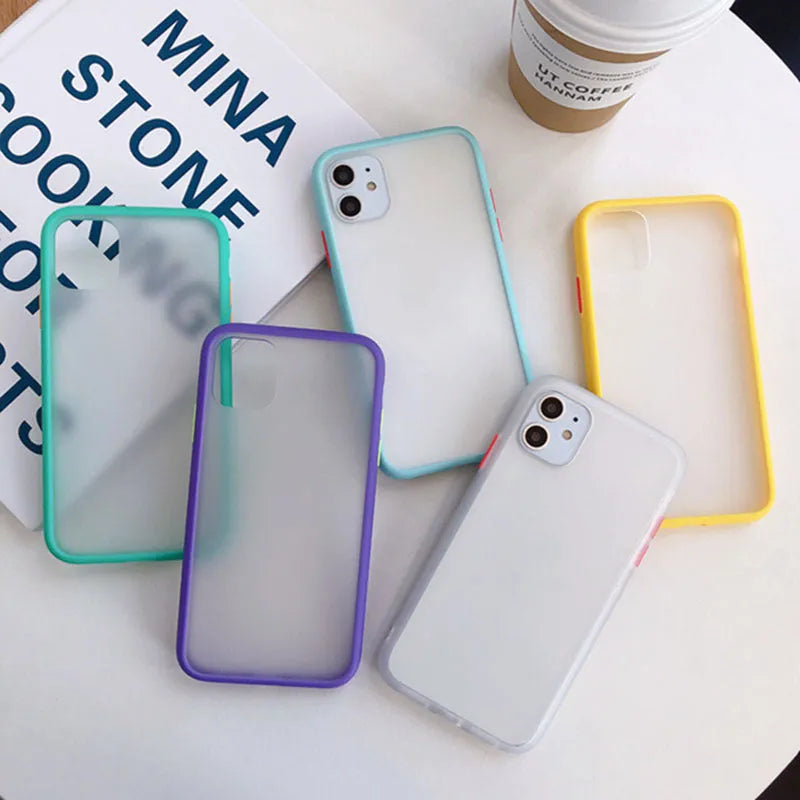 Frosted silicone phone case in assorted colours for iPhone 6 to 11 series, matte finish.