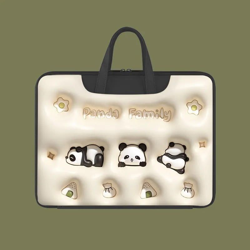 PU leather inflatable laptop bag with strap, shown in a cute character design.