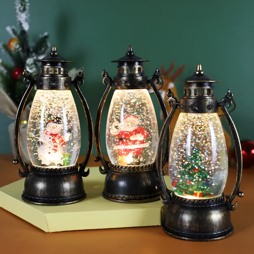 Crystal ball Christmas oil lamp decoration with LED lights in snowman and elderly designs