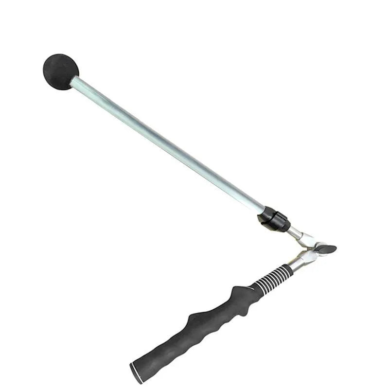 Golf folding swing trainer with aluminium shaft and rubber grip, extendable from 79cm to 110cm, in black or blue