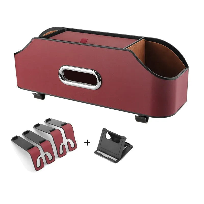 Genuine leather car tissue box and cup holder mounted on car seat back