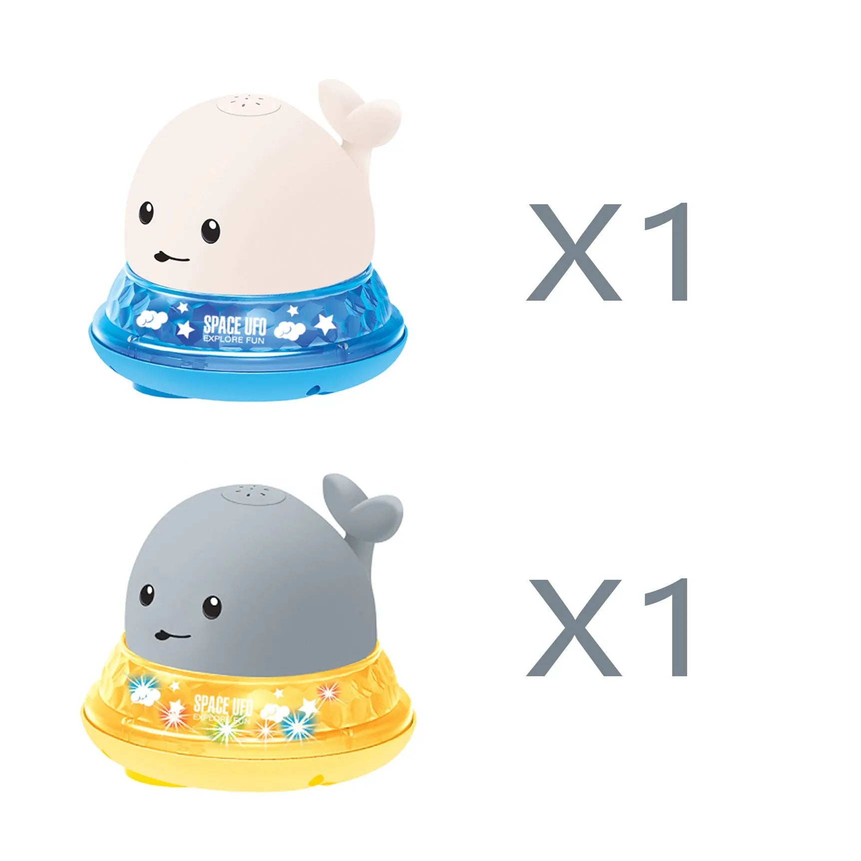 Automatic spray whale bath toy with LED lights floating in water