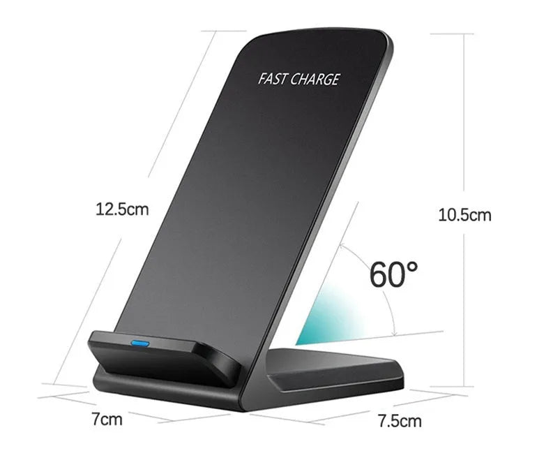 Wireless mobile phone charger in black with Micro USB input and charging indicator light