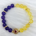 Handmade yellow and purple crystal bracelet with amethyst beads for women