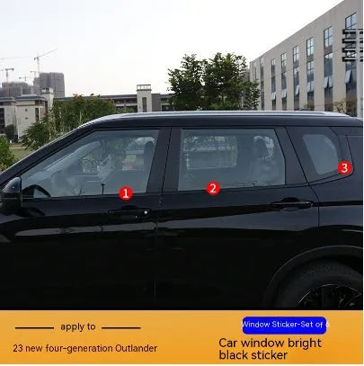 Protective film set for 23 Mitsubishi Outlander window pillars in carbon fibre and bright black finishes