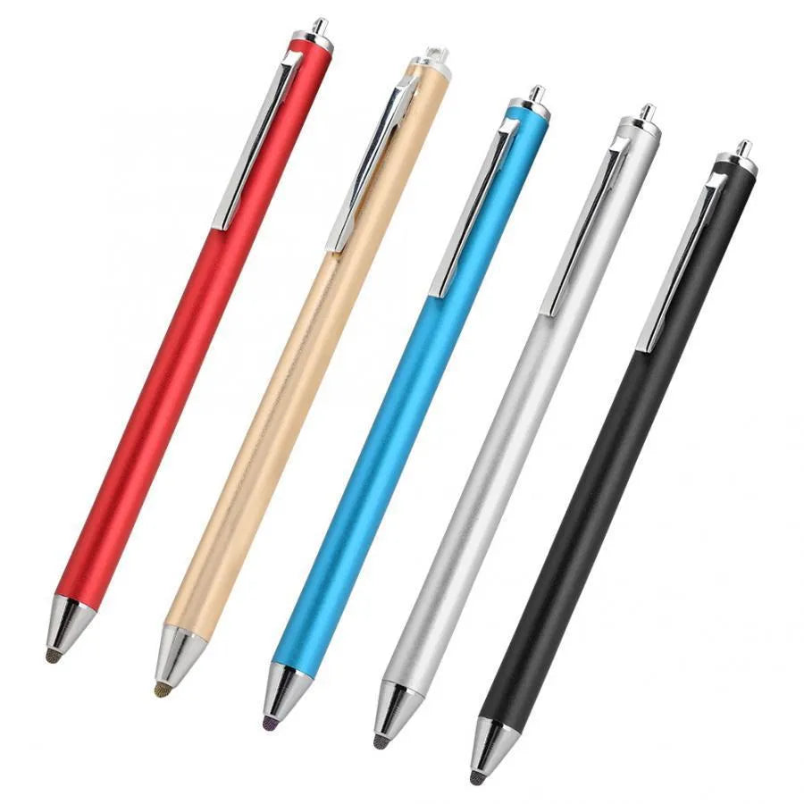 Metal fine-point capacitive stylus for phone and tablet touch screens in seven colour options.