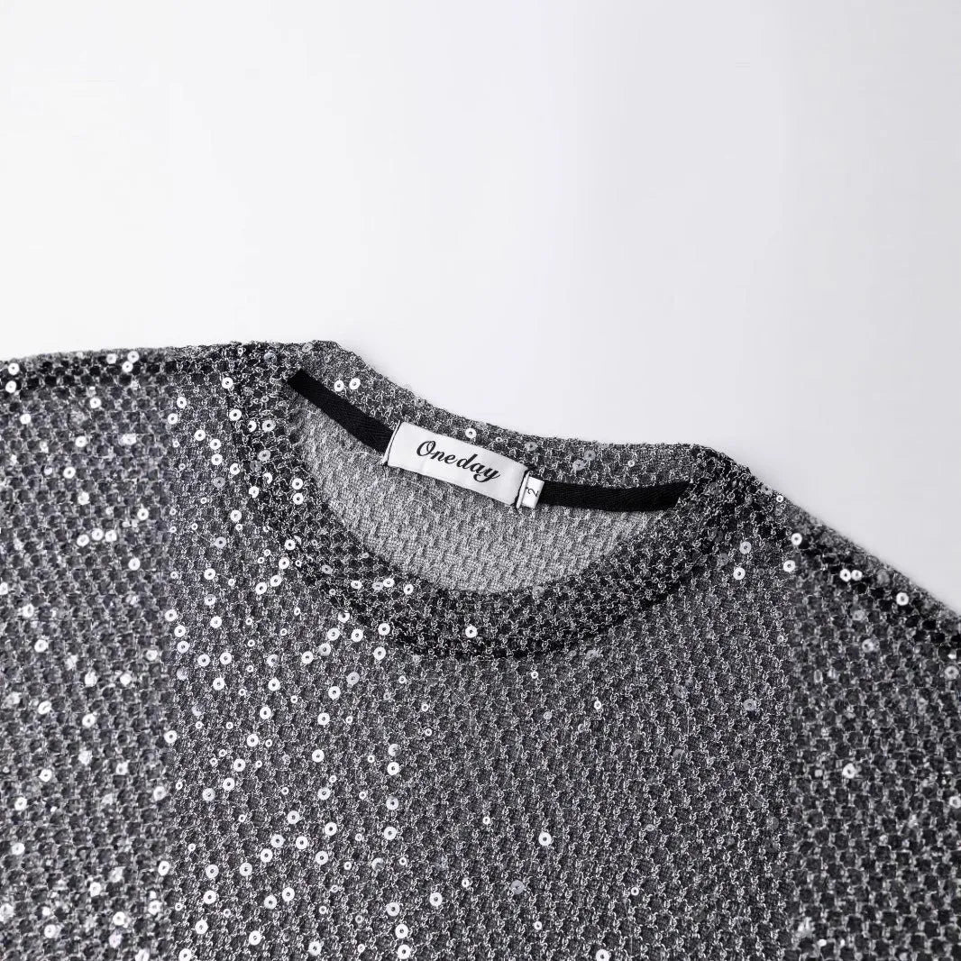 Boys see-through mesh short-sleeved T-shirt with plaid pattern and slim fit, sizes M L XL