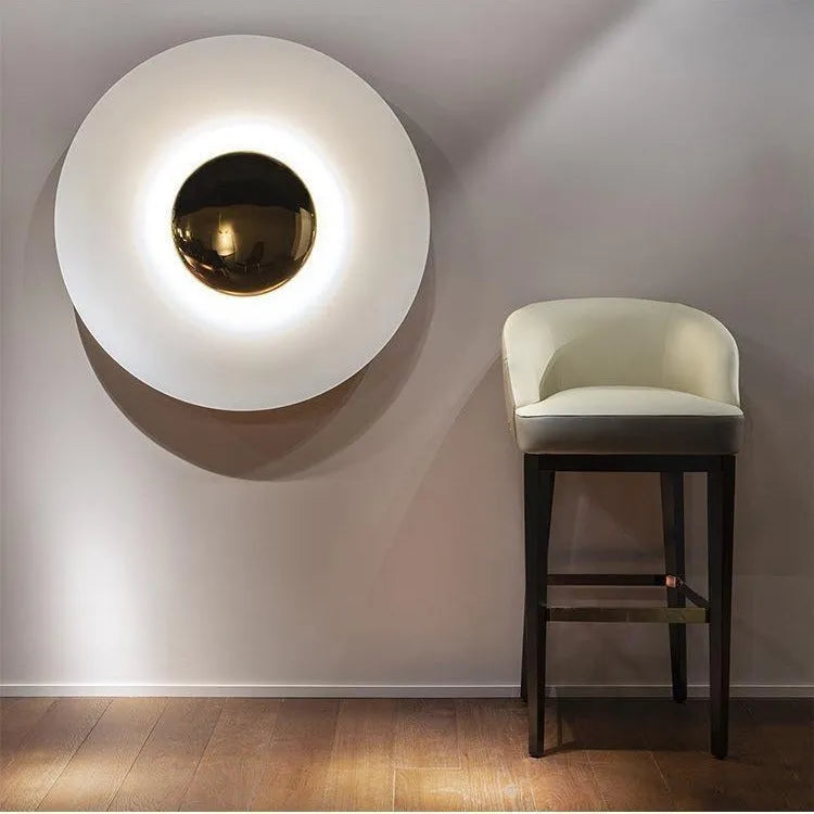 UFO wall lamp with iron shade, LED light source, 220V, available in 30cm to 60cm diameters and four colours.