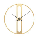 Round metal wall clock showing black and gold colour options, 50cm in diameter.