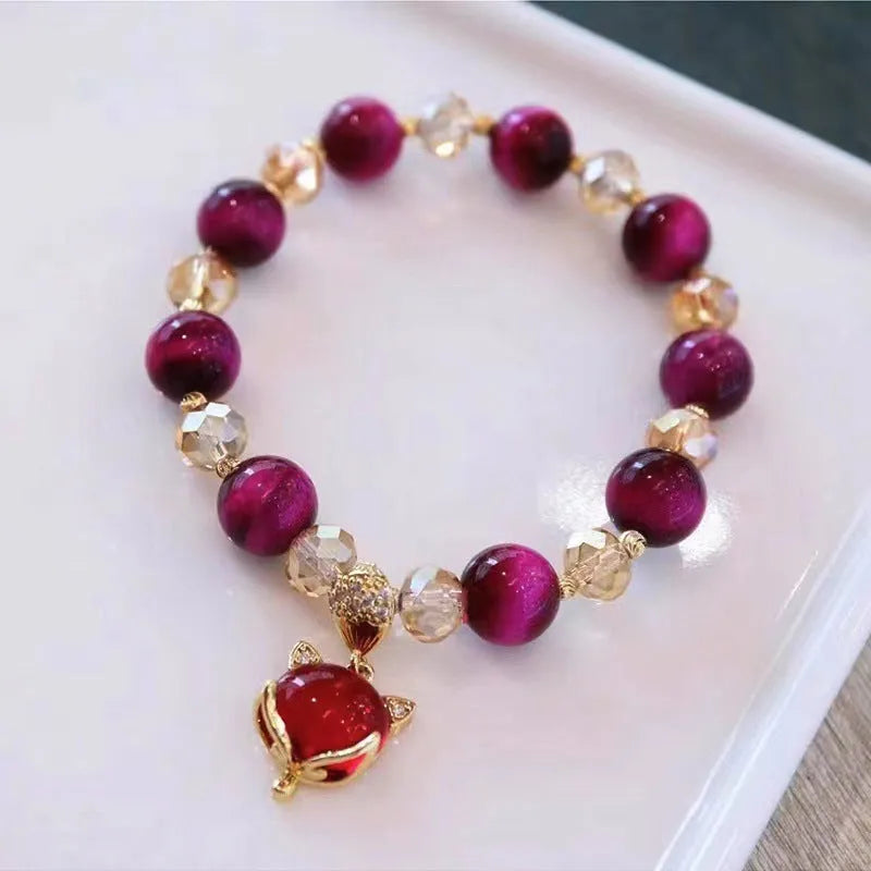 Handmade Tigereye stone crystal bracelet with double chain and natural Vanves stone colours