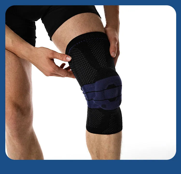Sports knee pads in black and blue or grey and blue colours for basketball and running protection