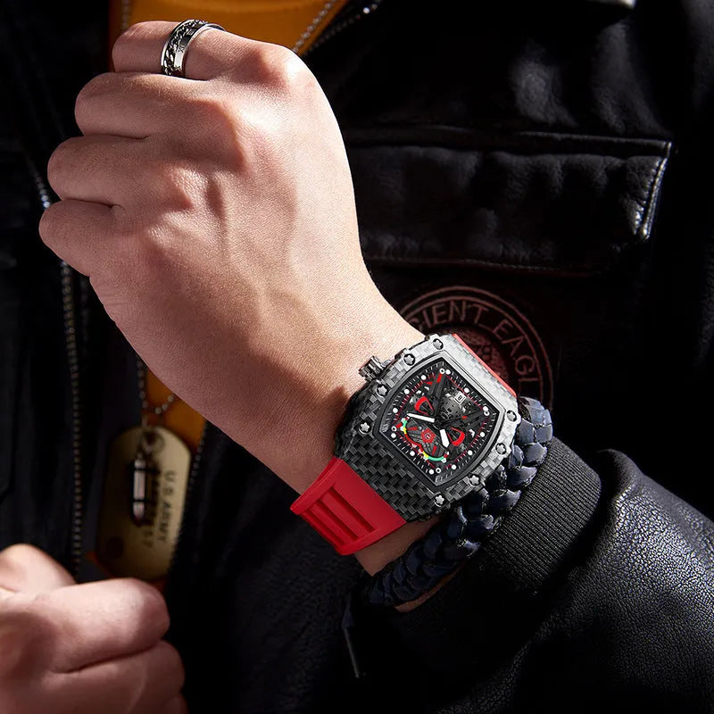Trendy waterproof luminous men's quartz watch black alloy case stainless steel back 18mm