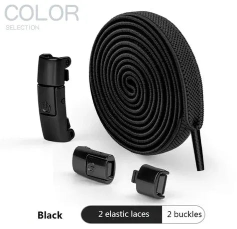 8mm widened flat elastic shoelaces with press lock mechanism in black and white for sneakers