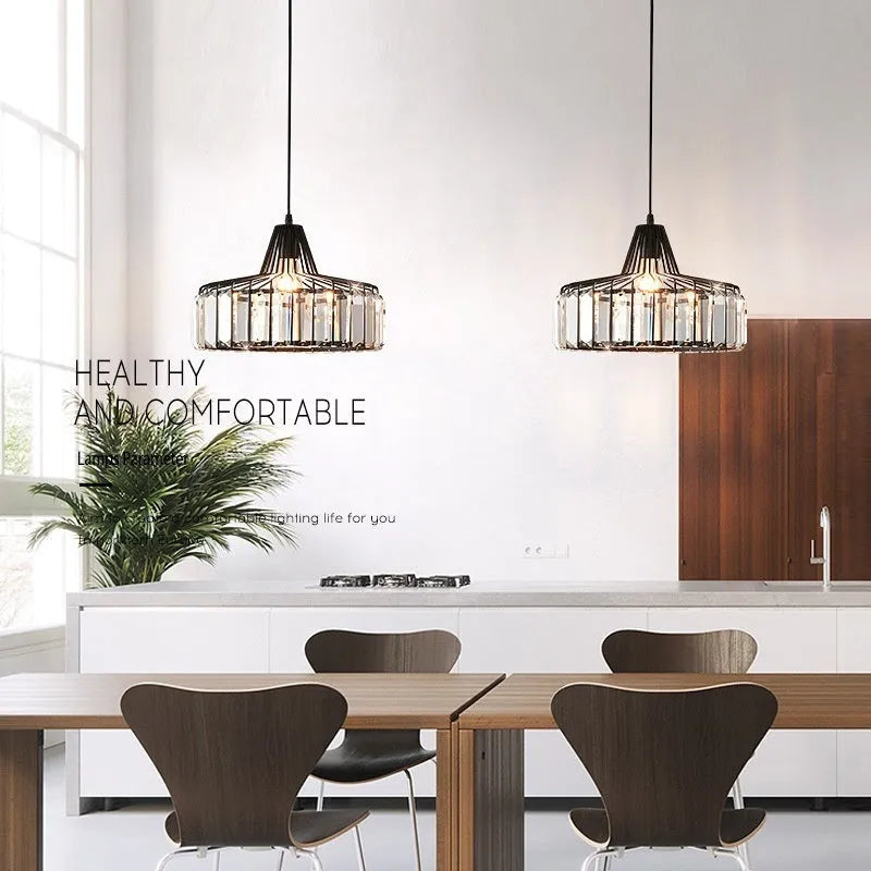 Modern crystal LED droplight ceiling lamp in black or gold with decorative chandelier design