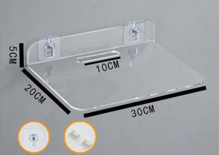 Acrylic right-angle wall mount camera shelving bracket, 13.5x11.5x5.5cm, black frosted transparent white, no drilling.