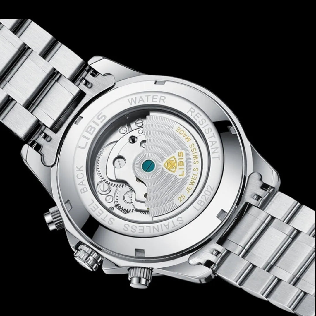 Men's automatic perpetual calendar mechanical watch with stainless steel silver belt and sapphire crystal