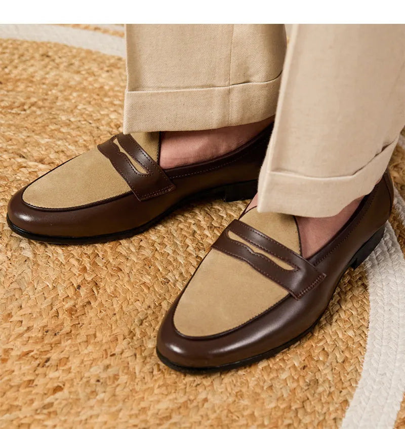 Coffee grey suede leather loafers with rubber sole and British style design
