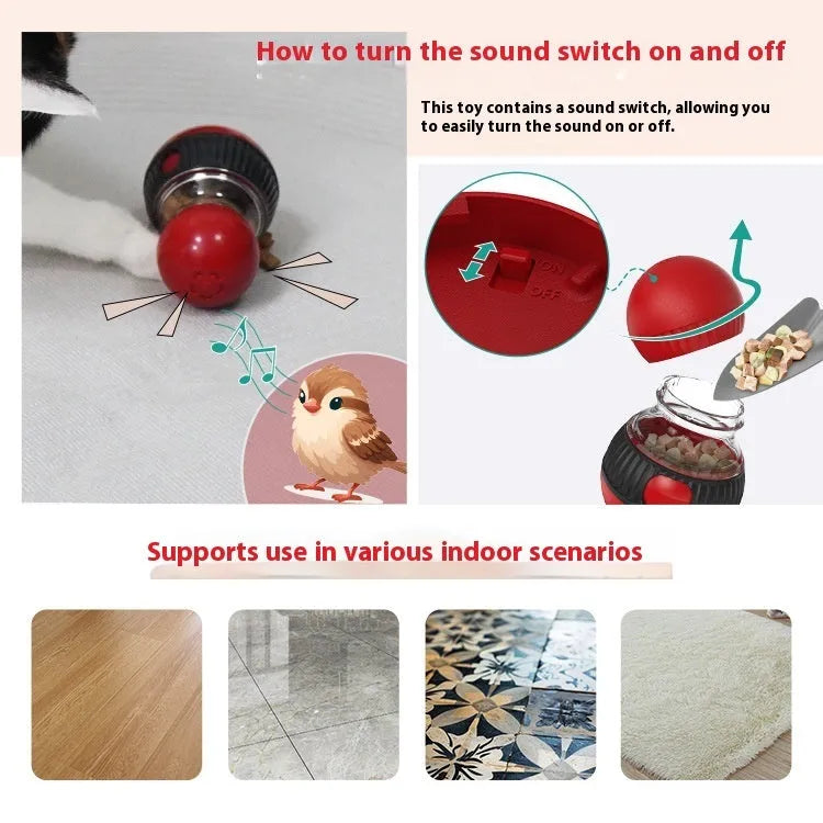 Rotating plastic cat toy with dropping ball and sound effects in toy cat and super ball design