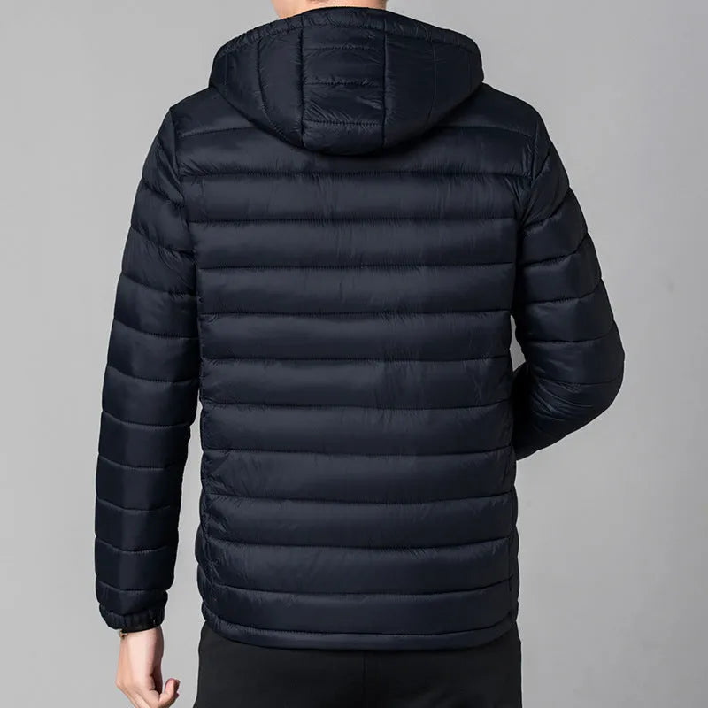 Men's polyester cotton jacket, double-sided wear, loose winter cardigan, obsidian black or dark blue, sizes XL-5XL