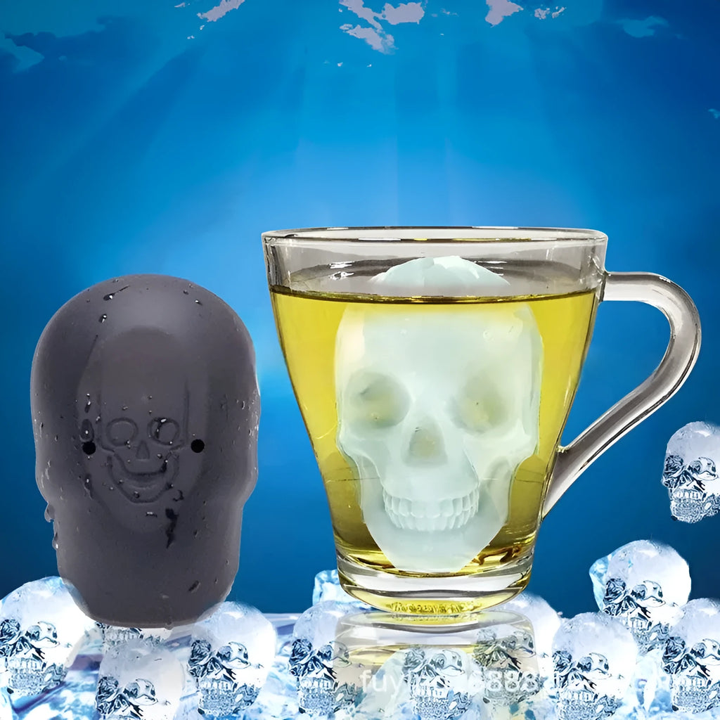 3D Halloween skull ice maker tray made from food grade silicone measuring 5.8x8.5x7cm