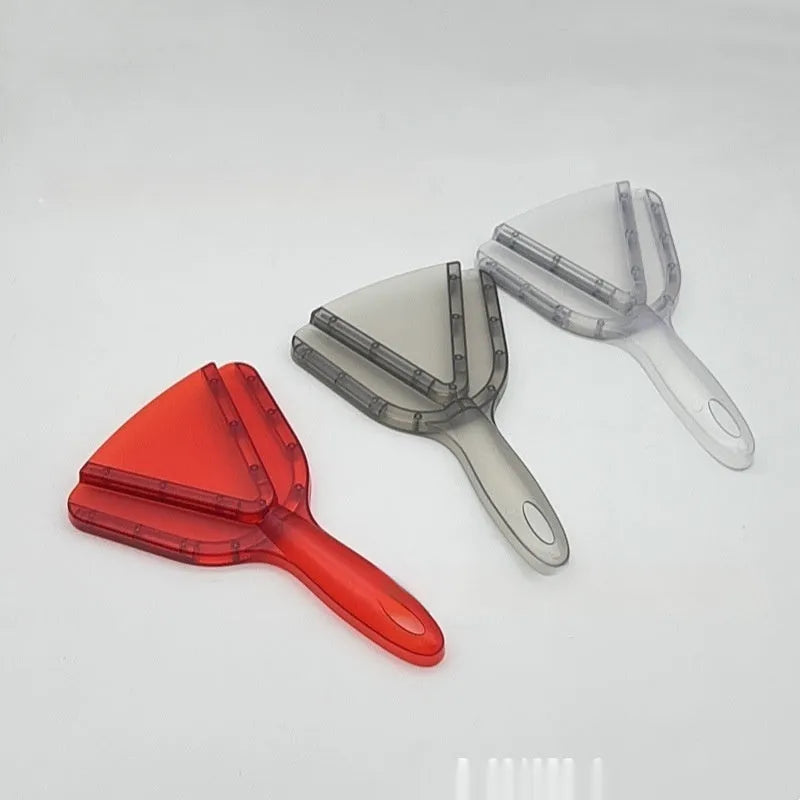 Red telescopic can opener and bottle opener multi-tool with adjustable handle on a white background.