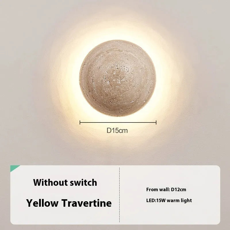 Yellow cave stone semicircle wall lamp with iron frame and pull switch