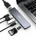USB-C multi-port adapter with SD and Micro SD card reader slots and Thunderbolt 3 connection