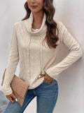 Apricot coloured hooded pullover sweater with long sleeves and drawstring hood